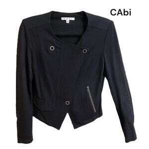 CAbi Blazer Women's Size S Black Career Jacket Pocket Zip Asymmetrical Hem